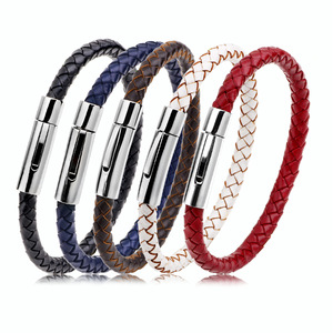 Pulsera de cuero trenzado con hebilla de acero inoxidable para hombre, joyería de regalo sencilla y a la moda - Product Image 1