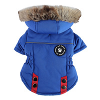 Manteau imperméable réfléchissant rembourré en coton pour chien, vêtements d'hiver pour animaux de compagnie avec fermeture éclair, style classique, motif uni en polyester