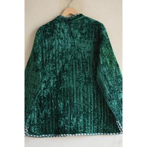 Velvet Quilted Jacket, Handmade Crushed Velvet, Checkered Trim, Oversized Boho <b>Coat</b>, Quilted Jacket, Velvet Quilted Jacket - Product Image 6