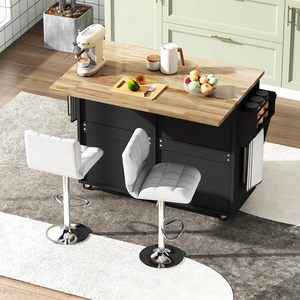 Armoire à déchets de <span class=keywords><strong>cuisine</strong></span> inclinable, capacité de 10 gallons, îlots de rangement, chariots mobiles avec plateau en bois de caoutchouc pour salle à manger - Product Image 3