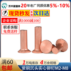 Wanqian Fasteners Solid Copper Countersunk Rivets M2 M2.5 M3 M4 M5 M6 M8 Hammer Action Rivets - Product Image 5