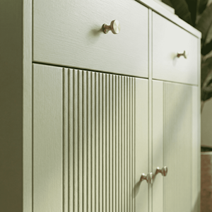 Elegant Modern <strong>Green</strong> Bedroom &amp; Living Room Sideboard Textured Fluted Doors Gold Metal Handles 2 Drawers Stylish Storage <strong>Cabinet</strong> - Product Image 5