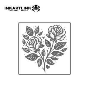 INKARTLINK Autocollant de <span class=keywords><strong>tatouage</strong></span> semi-permanent Cœur Rose Jumelle, motif floral vintage et botanique, tenue 15 jours, pour bras et épaule, vente en gros - Product Image 1