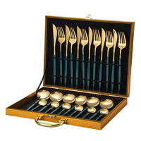 Nouveau Meilleure Vente en Acier Inoxydable Couteau Fourchette Cuillère Ensemble 24pcs Or Couverts De Luxe Couverts Ensemble Avec Boîte Cadeau