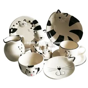 Mèo Shaped Gốm Sứ Bowls Tấm Thìa Jars Đồ Ăn Loại Dinner Sets