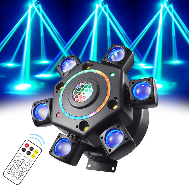 100W 6 Arms Moving Head Beam Light Remote Control Colorful Patterns Strobe Laser DMX Stage Lighting for DJ Disco Karaoke Party
