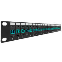 Panel de Conexión de Fibra Óptica de 19 Pulgadas, 48 Fibras OM4 Multimodo, 24 Puertos LC UPC Dúplex, Adaptador Aqua, Funda de Cerámica de Zirconia, Montaje en Rack