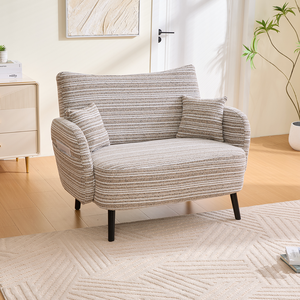 Sofá de Dos Plazas Moderno con Tapizado Bouclé, Reposabrazos Ultracómodos, Almohadas para Reposabrazos y Bolsillos de Almacenamiento, Sofá Cama Profundo - Product Image 1