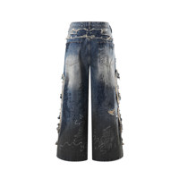 Jean en denim tissé taille mi-haute style graffiti vintage streetwear hip-hop, avec bords bruts et détails troués, ODM, pour toutes les saisons