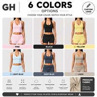Ensemble de yoga léger GH avec soutien-gorge de sport rembourré à col en V croisé et dos nu pour femme, maintien élevé et taille repliable, personnalisable avec logo