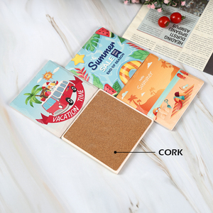 Sous-verres carrés en céramique personnalisés DJ, imprimés UV, écologiques, résistants à la chaleur, avec support en liège, 10,8 cm, vente en gros en usine - Product Image 1