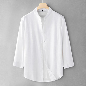 Chemises en lin pour hommes 100% avec nouveau style de mode col <span class=keywords><strong>Mao</strong></span>/Mandarin col montant à manches longues pour l'hiver respirant et élégant - Product Image 2