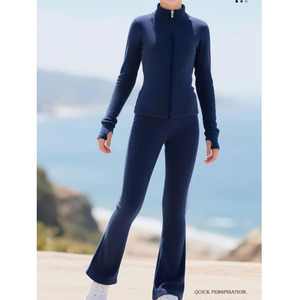 Vêtements <span class=keywords><strong>de</strong></span> danse chauds pour filles, <span class=keywords><strong>tenue</strong></span> <span class=keywords><strong>de</strong></span> yoga douce en 2 pièces, haut à manches longues ajusté et pantalon évasé pour le ballet, la <span class=keywords><strong>gym</strong></span> et les tenues décontractées - Product Image 4