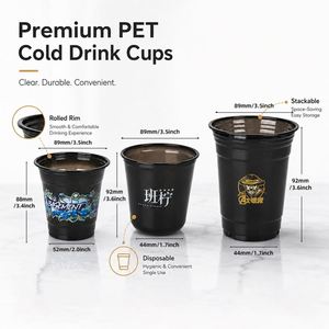 Gobelets à café et à vin jetables transparents noirs personnalisés haut de gamme pour les fêtes et les réunions, gobelets à thé au lait épaissis en plastique PET - Product Image 2