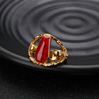 Vente chaude Cercueil Anneau Goutte Colle Homme Vintage Rouge Zircon Chauve-Souris Crâne En Acier Inoxydable Gothique Punk Vampire Anneaux Halloween Cadeaux