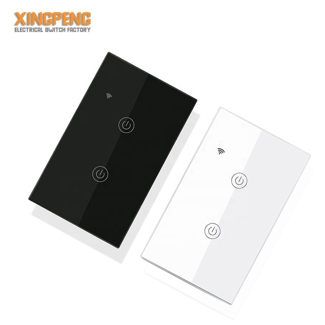 118 Type US Standard Smart Life Tuya App Control Black/White Crystal Glass Panel Smart Home Wifi Curtain Touch Screen Switch
