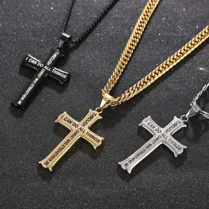 Kalung rantai perhiasan baja tahan karat harga rendah berlapis emas salib religius grosir Tiongkok desain baru