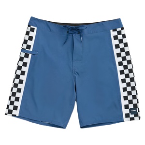 <b>Men's</b> Blue Board <b>Shorts</b> With <b>Checkered</b> Side Stripes Drawstring Waist Quick Dry Swim Trunks - Product Image 1