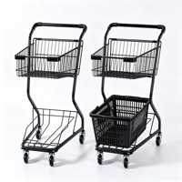 Chariot de courses miniature durable à double couche avec revêtement en poudre, 4 roues, chariot à deux niveaux en métal pour le transport de marchandises en supermarché