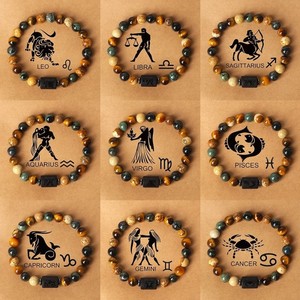 12 moda constelación del zodiaco encanto pulsera obsidiana cuentas naturales pulsera Virgo Leo Libra pareja mujeres hombres pulsera - Product Image 3