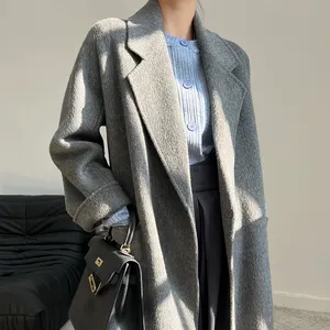 2024 Women High Quality Luxury Elegant Wool V Shape Fabric Style Long Coat