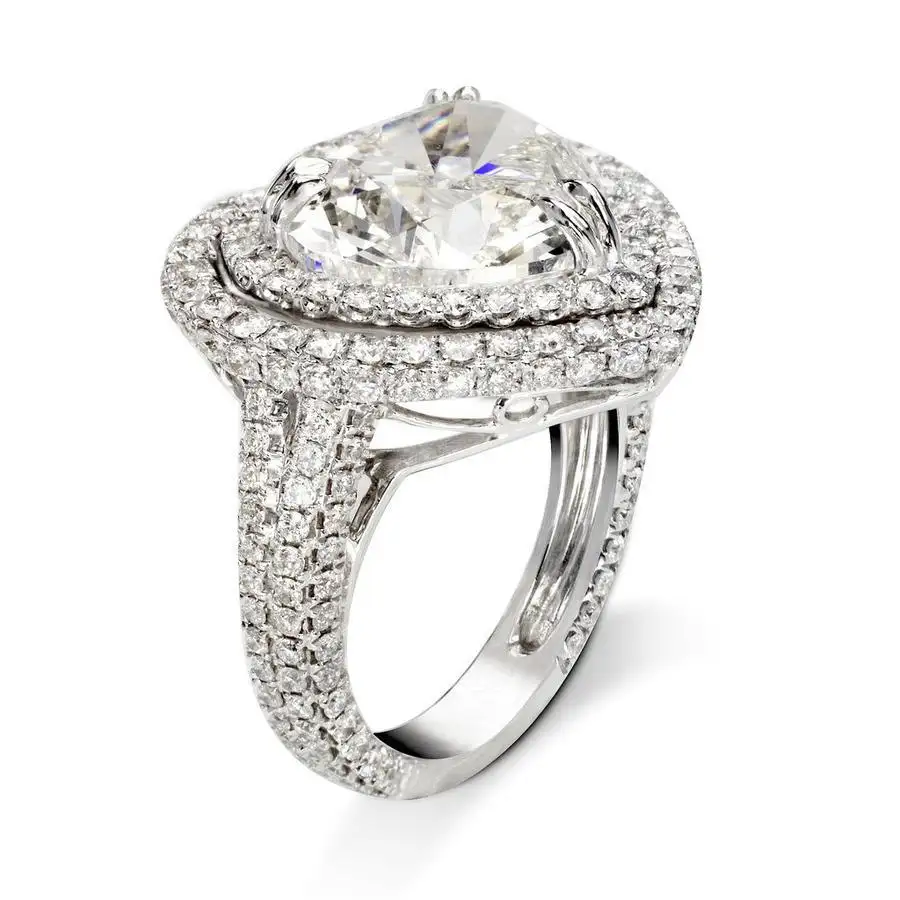Wholesale Luxury Full Diamond Love Heart Shaped Zircon Engagement Wedding Rings Jewelry For Women Anniversary Gift