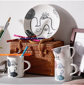 Assiettes en céramique à motifs linéaires artistiques pour une dégustation élégante et des accessoires de décoration intérieure, ensembles de vaisselle de luxe blancs, 72 pièces - Product Image 3
