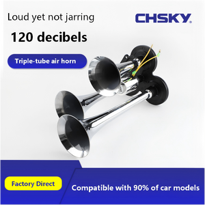 CHSKY 12V 2 voies, haut-parleur de voiture, audio automobile, klaxon à <span class=keywords><strong>air</strong></span> modifié à trois tubes, bouche ronde, électro-plaqué, pour véhicules lourds - Product Image 1