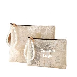 Bolsa de Cosméticos de Encaje con Logotipo Personalizado, Bolsa de Almacenamiento de Artículos de Aseo, Bolsa de Maquillaje de Lujo con Correa para la Muñeca - Product Image 1