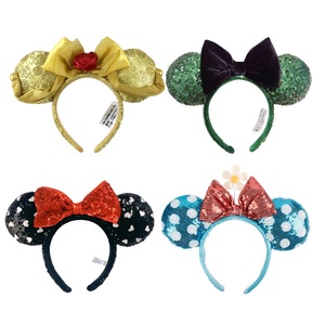 عصابة رأس على شكل آذان ميكي ماوس من مدن الملاهي في شنغهاي، عصابة رأس جلدية مع فيونكة ترتر للحفلات وإكسسوارات الشعر - Product Image 1