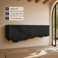 Buffet mural moderne en bois noir, design cannelé, pour salle à manger ou hôtel