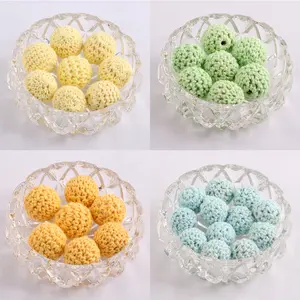 Organic Handmade 16mm Teething Wooden Crochet Beads Cotton Ball Crochet Ball Earrings Necklace Jewelry Accessories