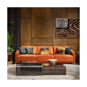 Combinación de sofá de cuero de lujo ligero italiano post-moderno simple estilo Hong Kong Villa sala de estar Red sofá con hebilla de tracción roja