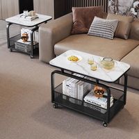 Table basse moderne avec plateau en marbre et structure en métal, avec rangement, table d'appoint et de chevet mobile pour salon
