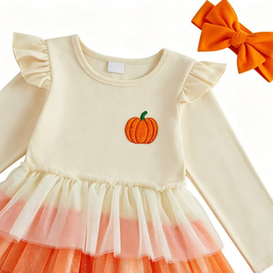 <span class=keywords><strong>Vestito</strong></span> <span class=keywords><strong>da</strong></span> <span class=keywords><strong>Bambina</strong></span> per Halloween in Tulle e Cotone con Ricami e Patchwork, Stile Principessa, Fantasmino e <span class=keywords><strong>Zucca</strong></span>, Monocolore o Bicolore - Product Image 4