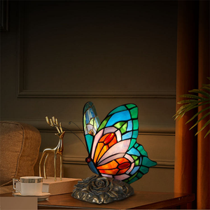 Lampada da Tavolo Moderna Stile <span class=keywords><strong>Tiffany</strong></span> a Forma di Farfalla in Vetro Colorato con Base in Resina LED Retrò Piccola Lampada Ornamentale per Casa e Camera da Letto - Product Image 4