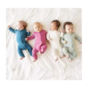 Özel pamuk yenidoğan Onesie Footie bebek ayaklı tulum yürümeye başlayan pijama Romper fermuar uyuyan bambu bebek giysileri Romper