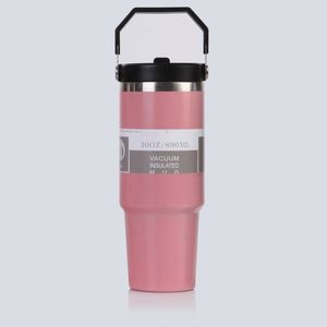 Gobelet de voyage isotherme sous vide 20oz 30oz avec poignée, couvercle, paille et base antidérapante pour boissons froides - Product Image 2