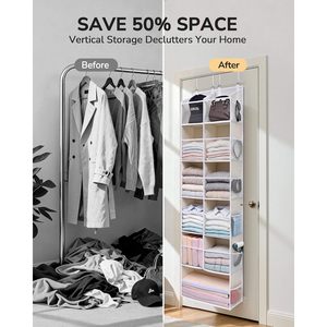 Over The Door Organizer 19 Pockets Hanging <b>Storage</b> With Clear Windows For Closet Bathroom Nursery Beige Rectangle Hook Type - Product Image 5