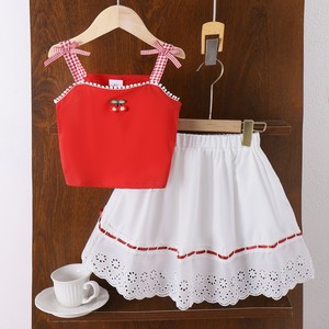 Conjunto de Verano para Niñas, Falda con Tirantes y Lazo, Traje de Dos Piezas Nuevo para Niñas Pequeñas y Medianas - Product Image 2