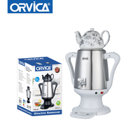 Samovar turc ORVICA, classique, antique, en acier inoxydable, avec contrôle de la température, bouilloire portable de 4 L, fonction de maintien au chaud automatique