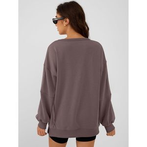 FOXA Sweat-shirt oversize pour femme, col rond, épaules tombantes, fentes latérales, pull ample en coton et fibre de bambou tricoté respirant - Product Image 5