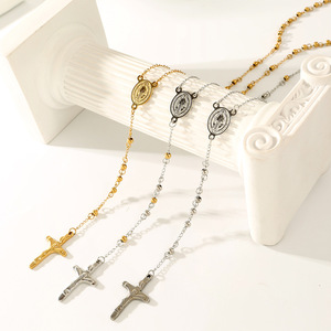 Rosario católico de acero inoxidable con cuentas de 6mm, collar cristiano, crucifijo religioso, joyería - Product Image 2