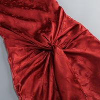 Robe de soirée longue en satin jacquard asymétrique à une épaule, avec nœud torsadé à la taille et fente avant, élégante et sexy pour femme