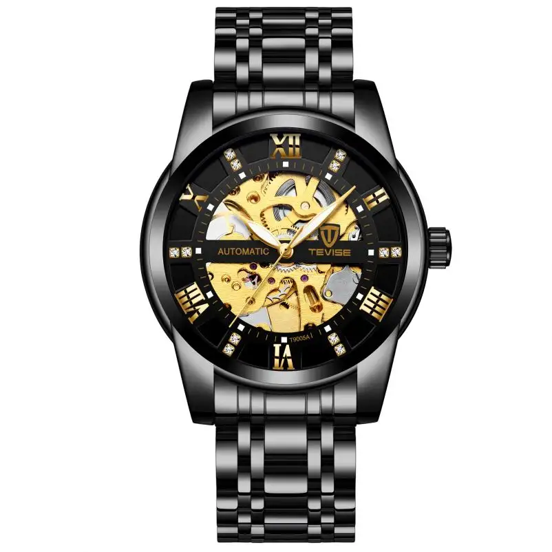 TEVISE T9005A brand agents Chinese men mechanical watch cool steel band skeleton transparent storage Leisure automatic watch