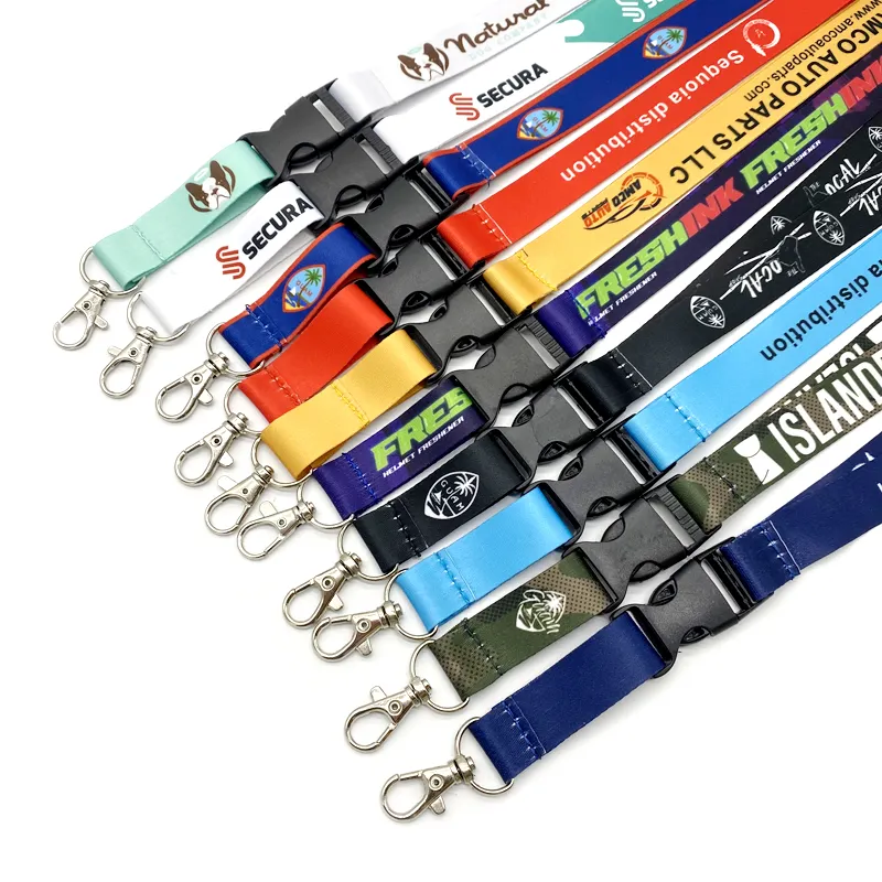 Factory Customized Wholesale Work Card Lanyard Jacquard Detachable Logo Polyester Lanyard with Keyring