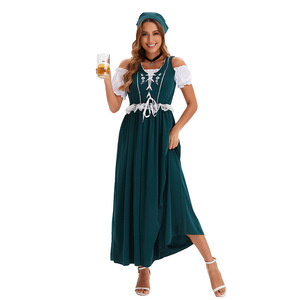 ชุดบาวาเรียนสำหรับผู้หญิง ชุดเดรส Dirndl แขนสั้น ผ้าทอ สำหรับการแสดงบนเวที สีแดง สีเขียว สีน้ำเงิน มีหลายขนาดให้เลือก - Product Image 2