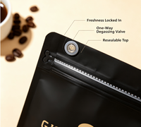Sachet de café OEM à 8 soudures latérales en PET VMPET PE laminé avec valve de dégazage, fermeture éclair facile à déchirer, fond plat, qualité export, vente en gros