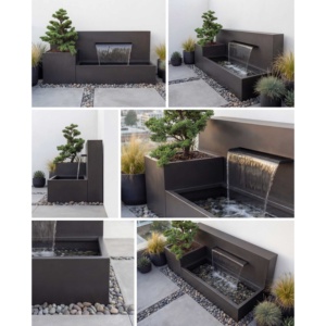 Fuente de agua para jardín de acero inoxidable 316L de 80 x 200 x 70 cm con jardinera lateral para hoteles, villas y decoración exterior. - Product Image 3