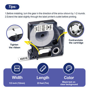 Cinta de Etiquetas Autoadhesiva Orison Compatible con D1 S0720500 45010, Negra sobre Transparente, 12 mm, para Impresora de Etiquetas <span class=keywords><strong>DYMO</strong></span> <span class=keywords><strong>LabelManager</strong></span> <span class=keywords><strong>160</strong></span> - Product Image 6